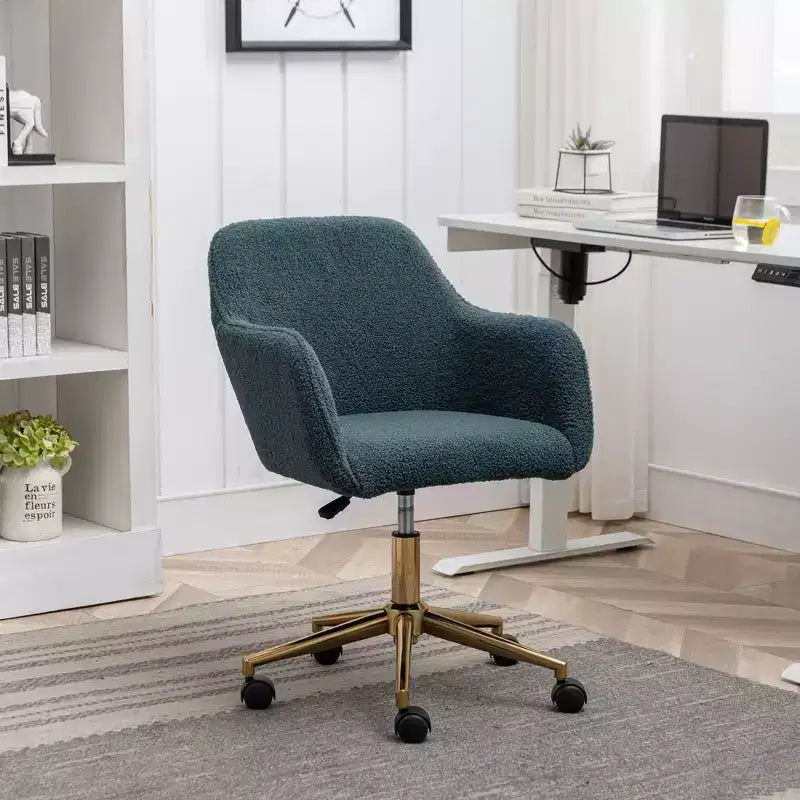 Fauteuil de bureau pivotant en tissu Teddy chic avec roulettes, chaise réglable en hauteur, chaise d'ordinateur chic pour bureau à domicile, mobilier de maison et de bureau