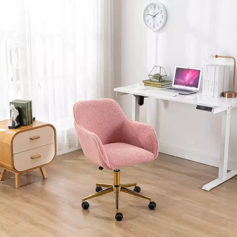 Fauteuil de bureau pivotant en tissu Teddy chic avec roulettes, chaise réglable en hauteur, chaise d'ordinateur chic pour bureau à domicile, mobilier de maison et de bureau