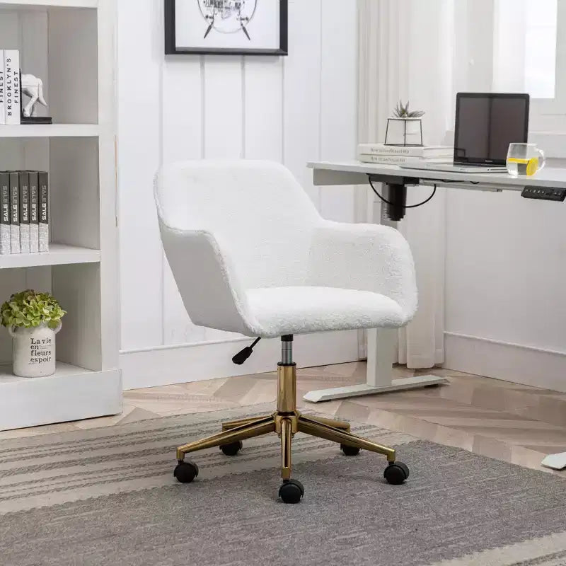 TUYOHW Chic Teddy Fabric Swivel Office Chair with Wheels,Height Adjustable Chair,Chic Computer Chair for Home Office,Home&amp;Office Furniture