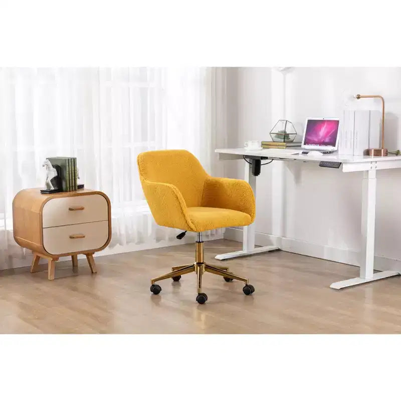 Fauteuil de bureau pivotant en tissu Teddy chic avec roulettes, chaise réglable en hauteur, chaise d'ordinateur chic pour bureau à domicile, mobilier de maison et de bureau