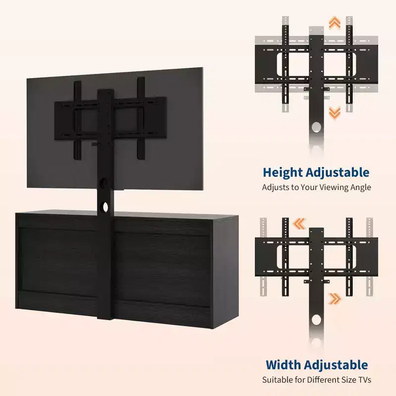 Meuble TV en rotin avec support, commode 4 tiroirs, centre de divertissement pour TV jusqu'à 70 pouces, console multimédia en bois de style rustique pour salon et chambre à coucher