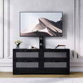 Rattan TV Stand with Mount  4-Drawer Dresser Entertainment Center for TVs up to 70 Inch, Farmhouse Wooden Media Console for Living Room &amp; Bedroom