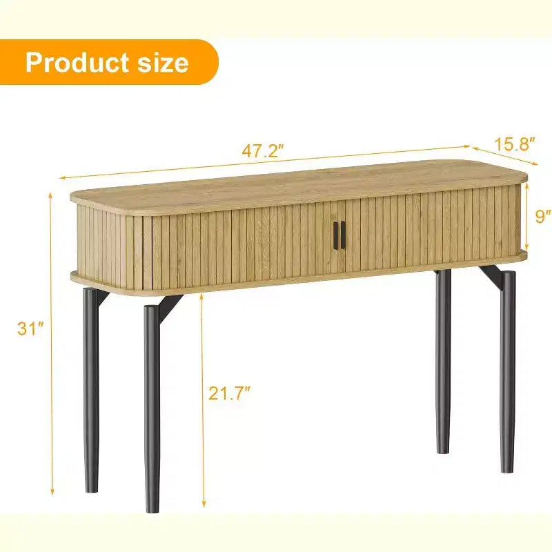 Console cannelée avec rangement, table de canapé en bois avec porte coulissante pour entrée, salon, couloir