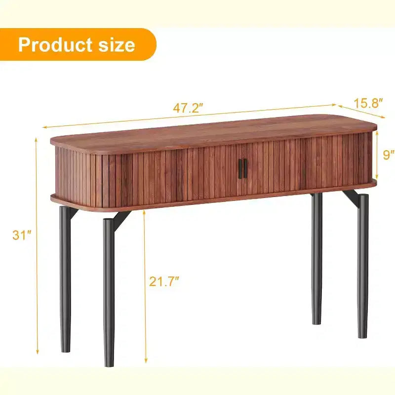 Console cannelée avec rangement, table de canapé en bois avec porte coulissante pour entrée, salon, couloir
