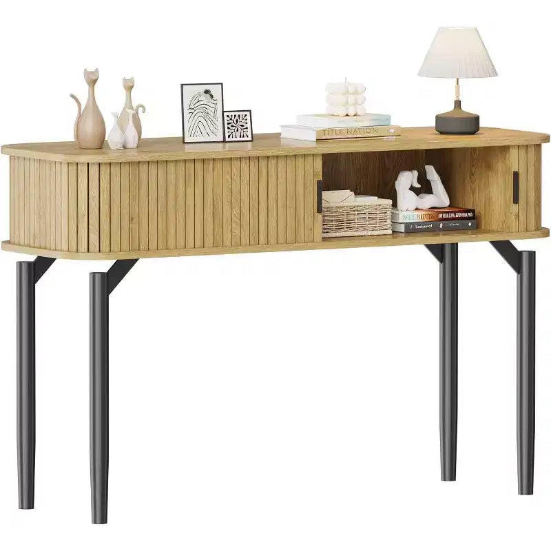 COZONY Fluted Console Table with Storage, Wood Sofa Table Sliding Door Entryway Table for Living Room Couch Hallway