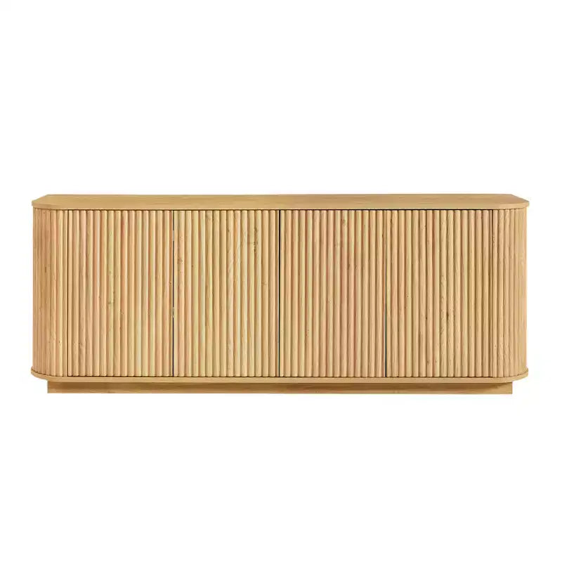 Buffet en bois ondulé, rayures verticales, meuble TV, adapté pour chambre/entrée. Bois naturel, 64W 15P 24H