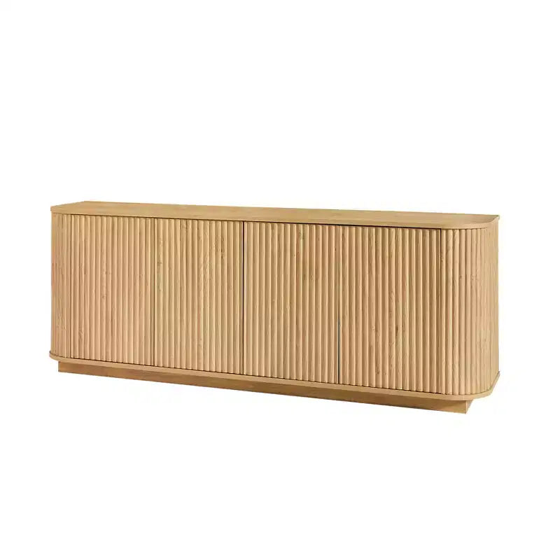 Buffet en bois ondulé, rayures verticales, meuble TV, adapté pour chambre/entrée. Bois naturel, 64W 15P 24H