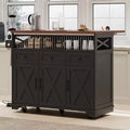 Farmhouse Kitchen Island with Beaded Curtain, Wheeled Kitchen Cart with Folding Board, 3 Doors, 3 Drawers, and Internal Iron Rack
