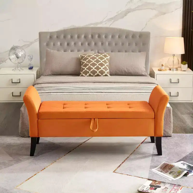 MAYEERTY Velvet Storage Bench, Tufted Uphollstered Bench with Solid Wooden Legs, Multi-Purpose Ottoman for Bedroom Living Room Hallway Gray