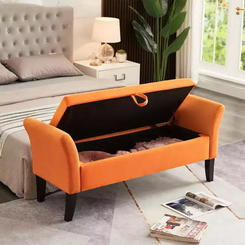 Banc de rangement en velours, banc capitonné avec pieds en bois massif, ottoman multifonctionnel pour chambre à coucher, salon, couloir, gris