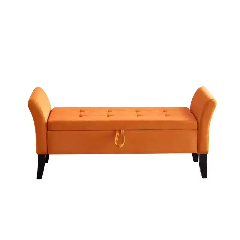 Banc de rangement en velours, banc capitonné avec pieds en bois massif, ottoman multifonctionnel pour chambre à coucher, salon, couloir, gris
