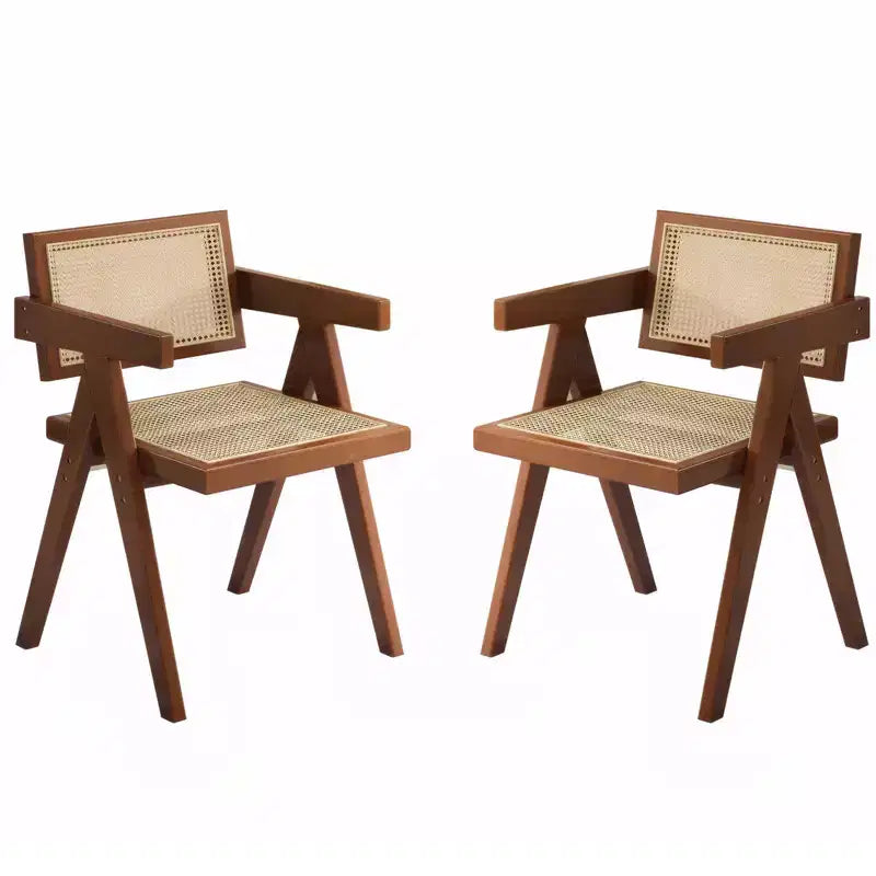 TUYOHW 1/2 PCS Dining Chairs with Armrests &amp; Open Backrest,Rattan Kitchen Chairs with Rubber Wood Frame,Accent Chairs for Dining Room,Living Room