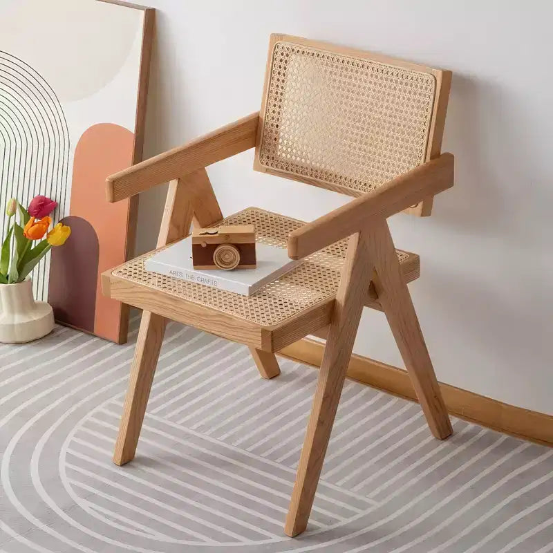 1/2 chaises de salle à manger avec accoudoirs et dossier ouvert, chaises de cuisine en rotin avec cadre en bois d'hévéa, chaises d'appoint pour salle à manger, salon
