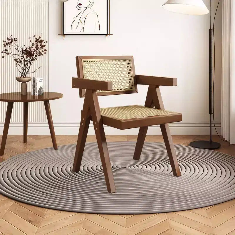 1/2 chaises de salle à manger avec accoudoirs et dossier ouvert, chaises de cuisine en rotin avec cadre en bois d'hévéa, chaises d'appoint pour salle à manger, salon