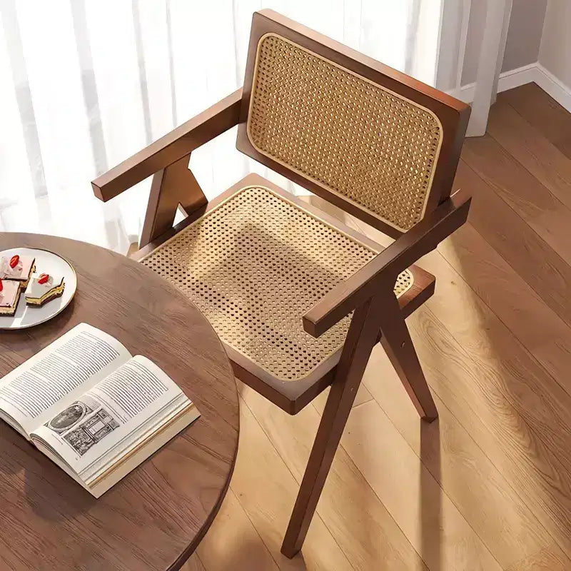 1/2 chaises de salle à manger avec accoudoirs et dossier ouvert, chaises de cuisine en rotin avec cadre en bois d'hévéa, chaises d'appoint pour salle à manger, salon