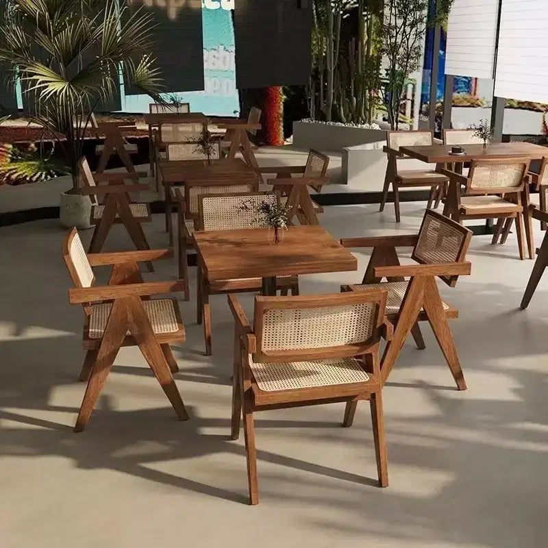 1/2 chaises de salle à manger avec accoudoirs et dossier ouvert, chaises de cuisine en rotin avec cadre en bois d'hévéa, chaises d'appoint pour salle à manger, salon
