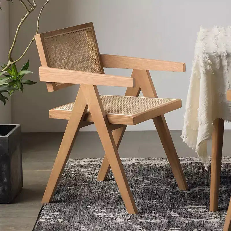 1/2 chaises de salle à manger avec accoudoirs et dossier ouvert, chaises de cuisine en rotin avec cadre en bois d'hévéa, chaises d'appoint pour salle à manger, salon