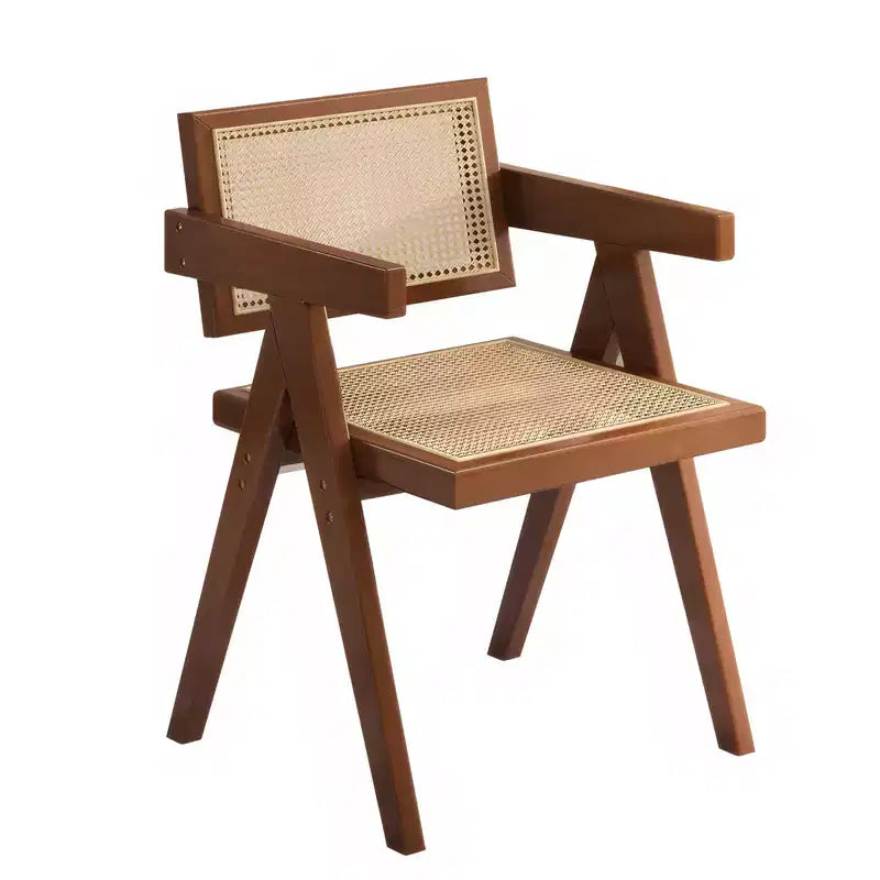 1/2 chaises de salle à manger avec accoudoirs et dossier ouvert, chaises de cuisine en rotin avec cadre en bois d'hévéa, chaises d'appoint pour salle à manger, salon