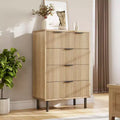 Natural Wave 5 Drawer Dresser for Bedroom, Modern Wood Dresser Chest of Drawers with Anti-Tipping Device and Metal Legs for Hallway Entryway