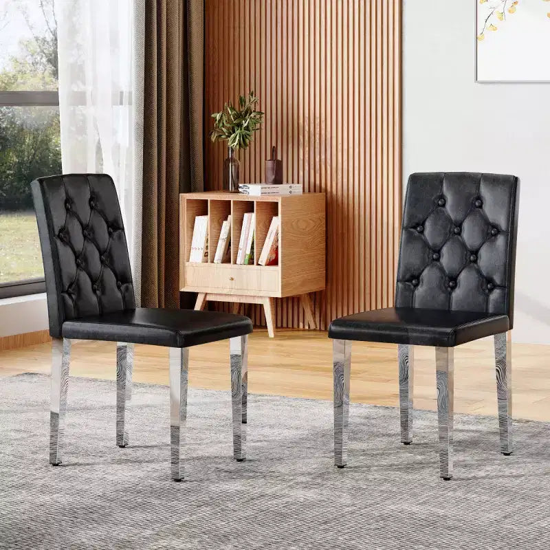 Lot de 2 chaises de salle à manger modernes rembourrées en similicuir, pieds en métal argenté, chaises de luxe sans accoudoirs pour cuisine ou salle à manger