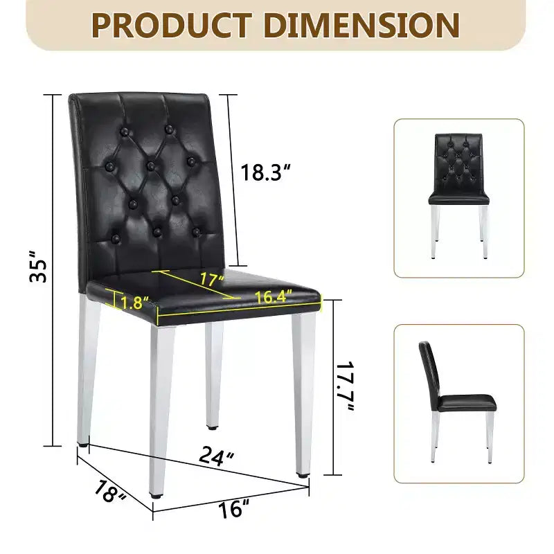 Lot de 2 chaises de salle à manger modernes rembourrées en similicuir, pieds en métal argenté, chaises de luxe sans accoudoirs pour cuisine ou salle à manger