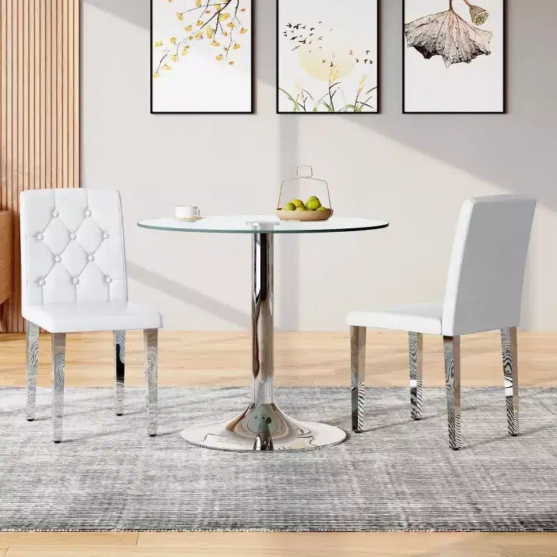 Lot de 2 chaises de salle à manger modernes rembourrées en similicuir, pieds en métal argenté, chaises de luxe sans accoudoirs pour cuisine ou salle à manger