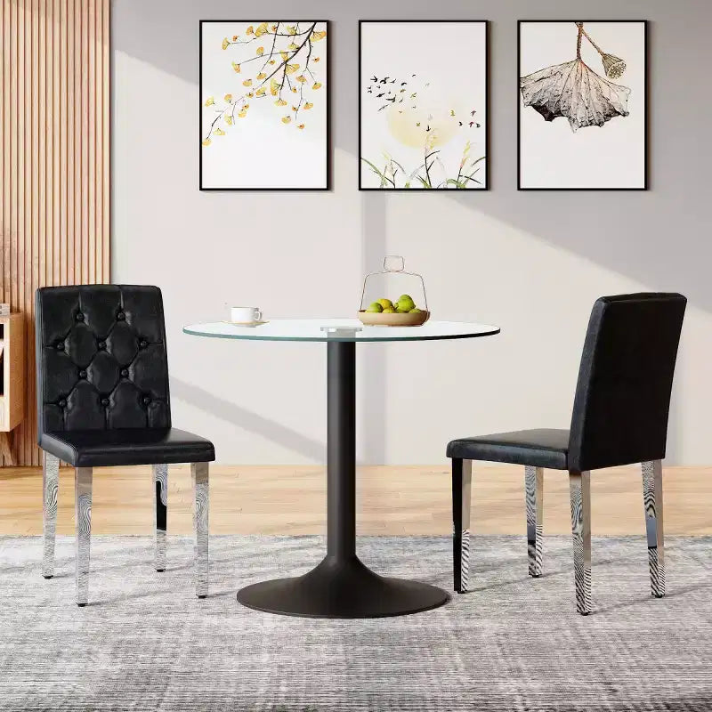 Modern PU Upholstered Dining Chairs Set of 2, Silver Metal Legs, Luxurious Armless Chairs for Kitchen or Dining Room-Panipeachy