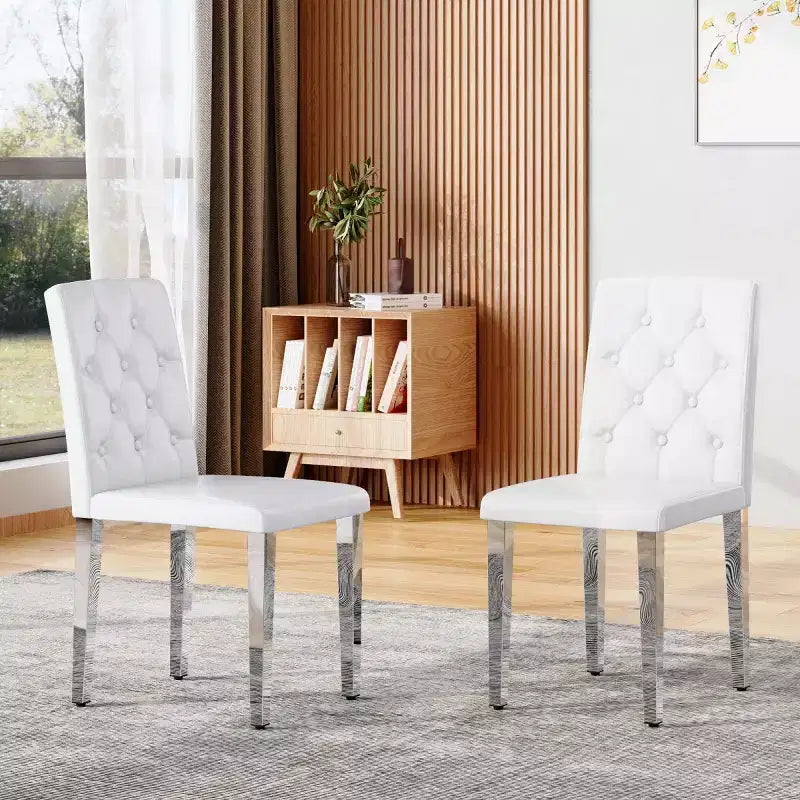 Lot de 2 chaises de salle à manger modernes rembourrées en similicuir, pieds en métal argenté, chaises de luxe sans accoudoirs pour cuisine ou salle à manger