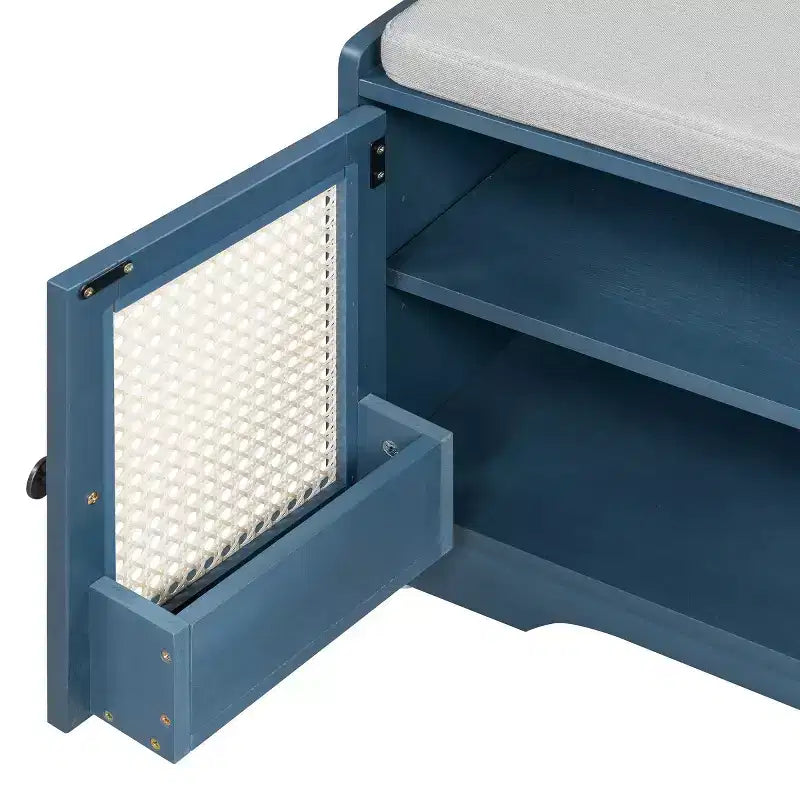 Banc d'entrée rustique en rotin 47" avec rangement, Banc à chaussures d'entrée avec coussin amovible pour couloir ou salon
