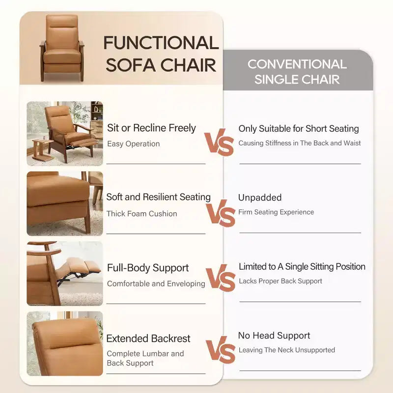 Fauteuil inclinable à dossier poussé Fauteuil réglable en cuir avec repose-pieds pour salon et chambre à coucher