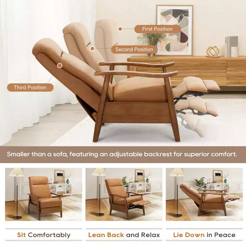 Fauteuil inclinable à dossier poussé Fauteuil réglable en cuir avec repose-pieds pour salon et chambre à coucher