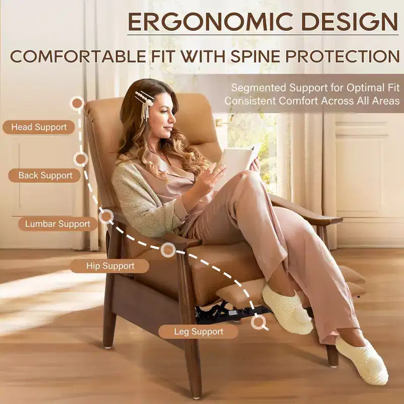 Fauteuil inclinable à dossier poussé Fauteuil réglable en cuir avec repose-pieds pour salon et chambre à coucher