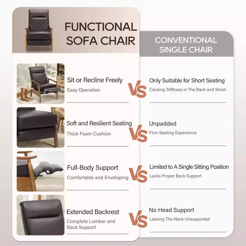 Fauteuil inclinable à dossier poussé Fauteuil réglable en cuir avec repose-pieds pour salon et chambre à coucher