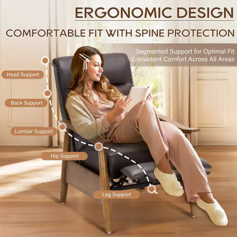 Fauteuil inclinable à dossier poussé Fauteuil réglable en cuir avec repose-pieds pour salon et chambre à coucher