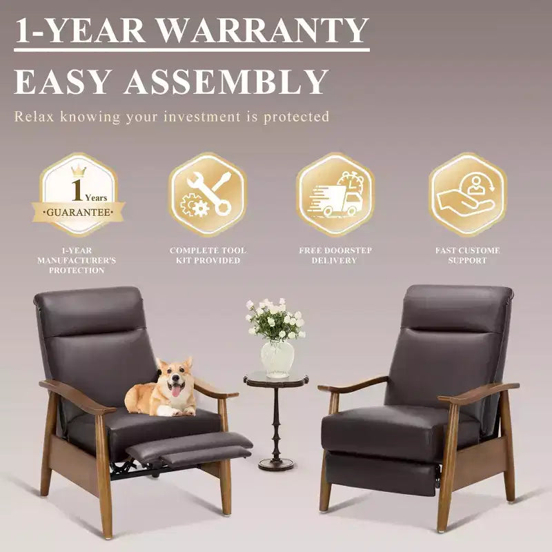 Fauteuil inclinable à dossier poussé Fauteuil réglable en cuir avec repose-pieds pour salon et chambre à coucher