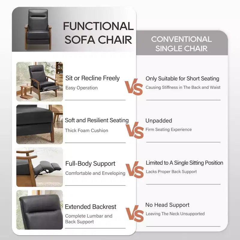 Fauteuil inclinable à dossier poussé Fauteuil réglable en cuir avec repose-pieds pour salon et chambre à coucher