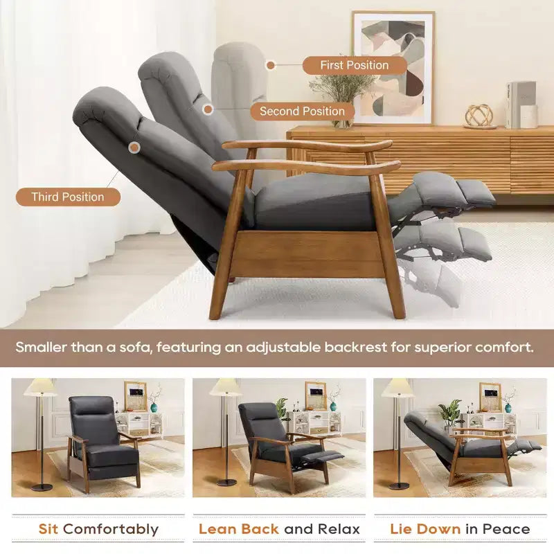 Fauteuil inclinable à dossier poussé Fauteuil réglable en cuir avec repose-pieds pour salon et chambre à coucher