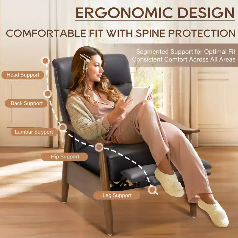 Fauteuil inclinable à dossier poussé Fauteuil réglable en cuir avec repose-pieds pour salon et chambre à coucher