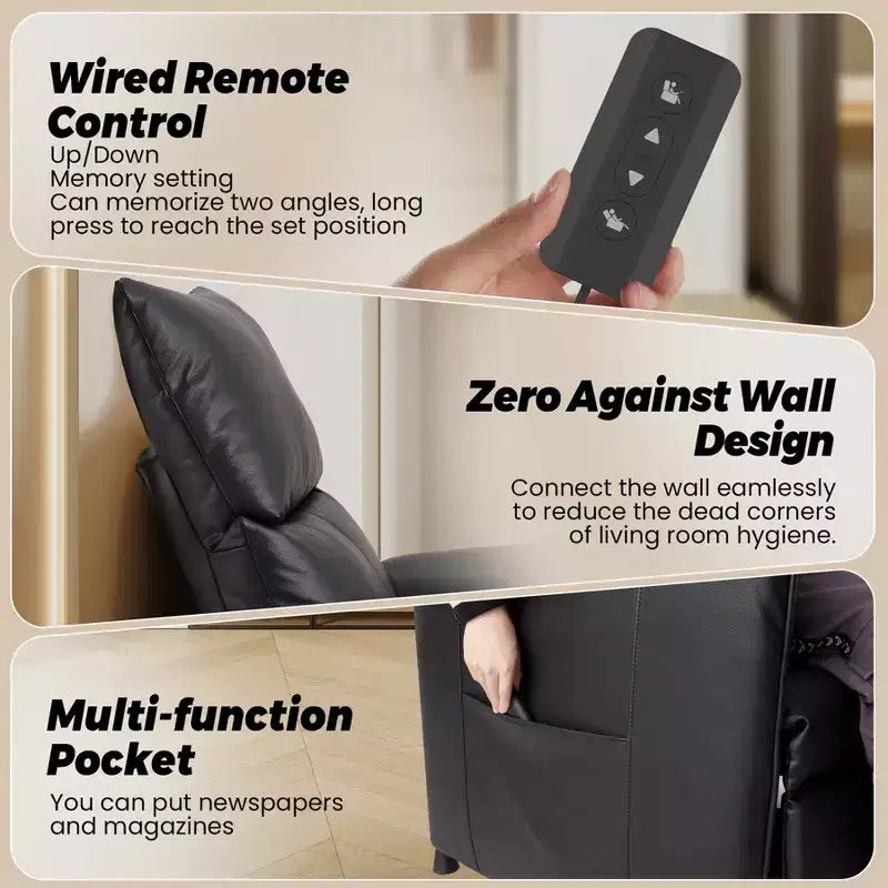 Fauteuil inclinable électrique avec fonction chauffante et massante, canapé inclinable individuel réglable en cuir PU, siège de théâtre et fauteuil pour salon/bureau