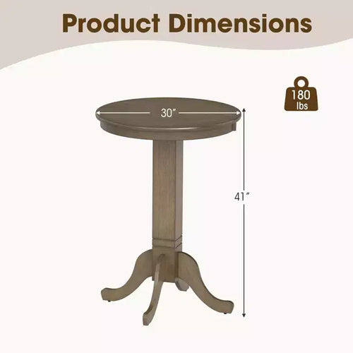 Table de bar ronde de 76 cm avec cadre en bois d'hévéa, élégant piedestal pour salle à manger Espresso/Chêne Gris