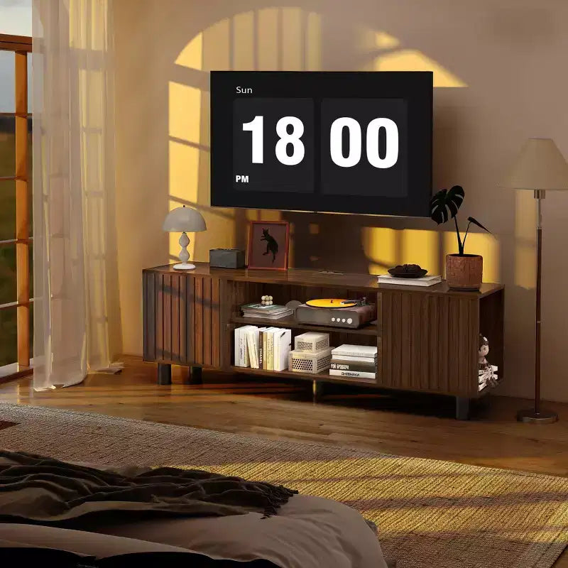 Meuble TV avec support pivotant et prise de courant pour téléviseurs 50/55/65 pouces pour salon, réglable en hauteur, Noyer
