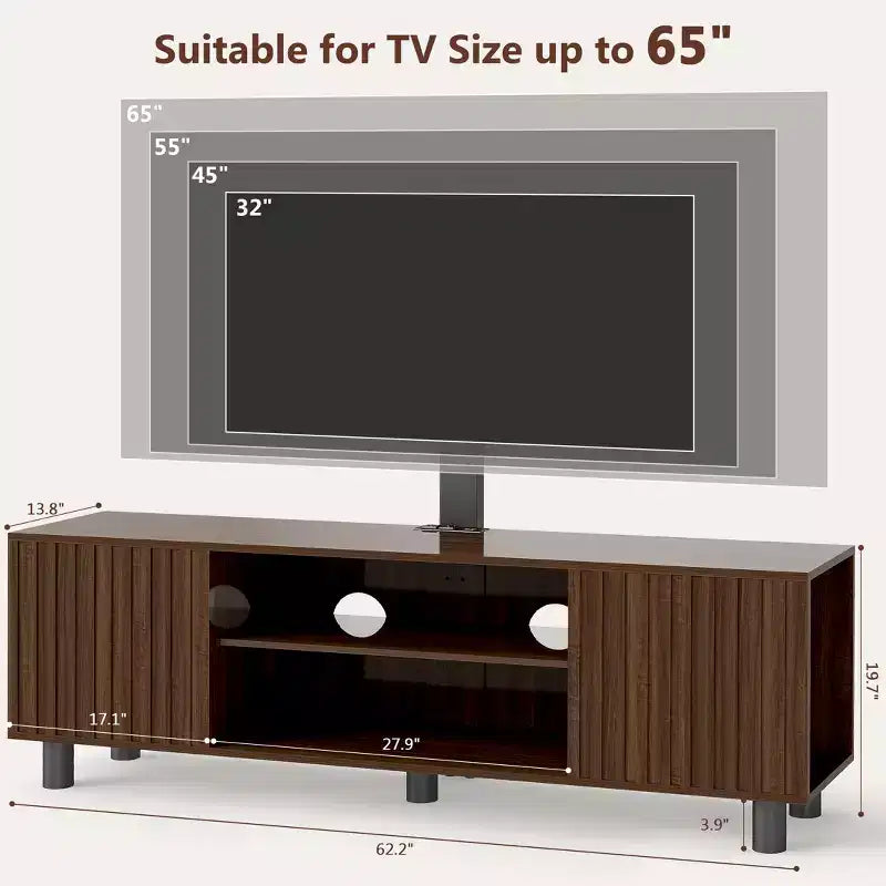 Meuble TV avec support pivotant et prise de courant pour téléviseurs 50/55/65 pouces pour salon, réglable en hauteur, Noyer