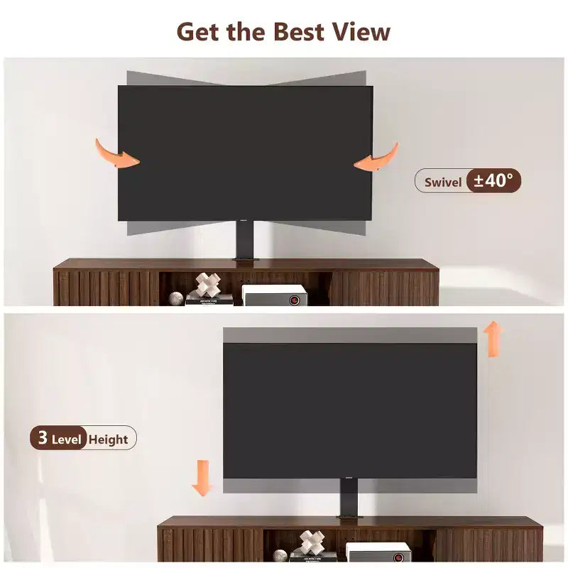 Meuble TV avec support pivotant et prise de courant pour téléviseurs 50/55/65 pouces pour salon, réglable en hauteur, Noyer
