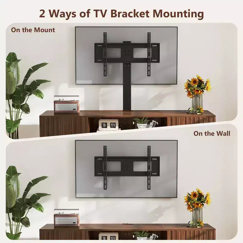 Meuble TV avec support pivotant et prise de courant pour téléviseurs 50/55/65 pouces pour salon, réglable en hauteur, Noyer