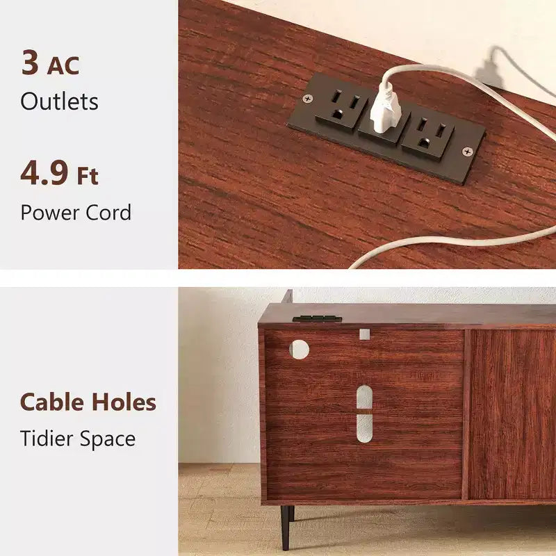 Meuble TV avec support pivotant et prise de courant pour téléviseurs 50/55/65 pouces pour salon, réglable en hauteur, Noyer