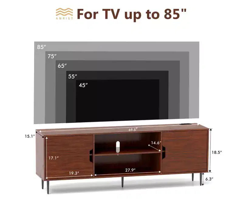 Meuble TV avec support pivotant et prise de courant pour téléviseurs 50/55/65 pouces pour salon, réglable en hauteur, Noyer