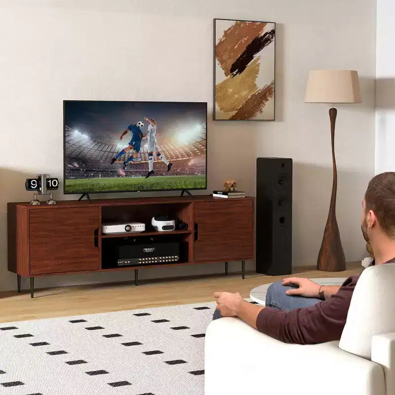 Meuble TV avec support pivotant et prise de courant pour téléviseurs 50/55/65 pouces pour salon, réglable en hauteur, Noyer