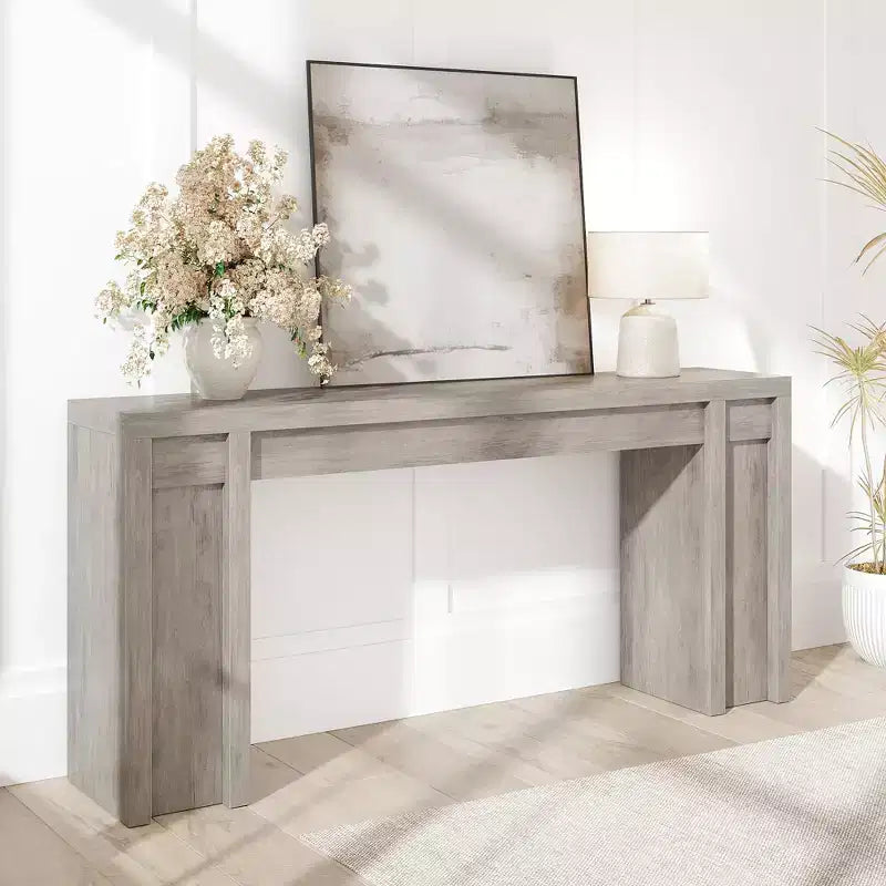 Console extra-longue en bois avec 2 tiroirs et 2 étagères de rangement, table d'appoint robuste et résistante aux marques pour entrée/salon