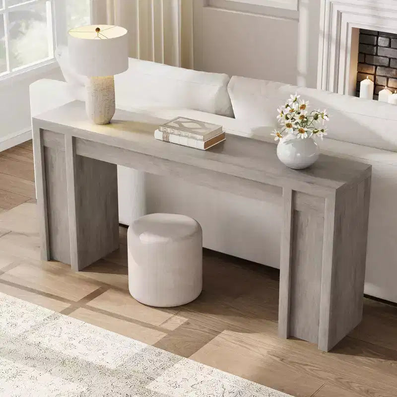 Console extra-longue en bois avec 2 tiroirs et 2 étagères de rangement, table d'appoint robuste et résistante aux marques pour entrée/salon