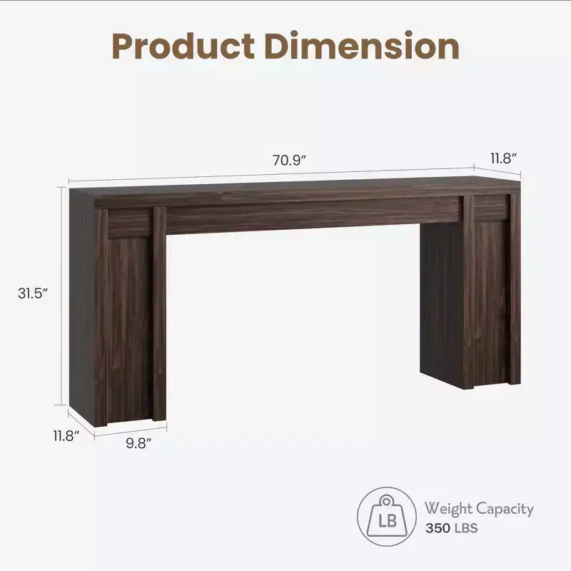 Console extra-longue en bois avec 2 tiroirs et 2 étagères de rangement, table d'appoint robuste et résistante aux marques pour entrée/salon
